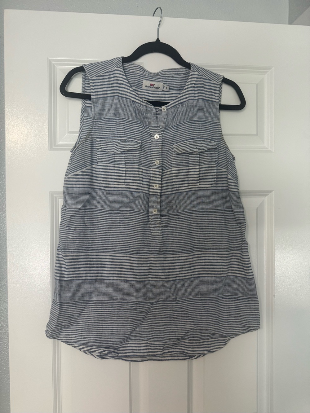 Vineyard Vines Blue & White Striped Sleeveless Henley Tank